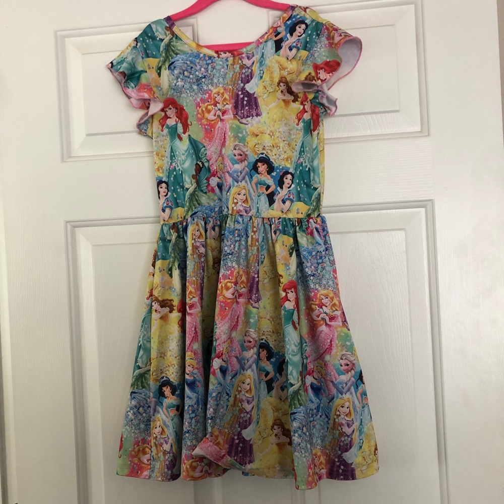 Girls Disney Princess Character Print Boutique Peplum Twirl Dress Size 7/8 EUC